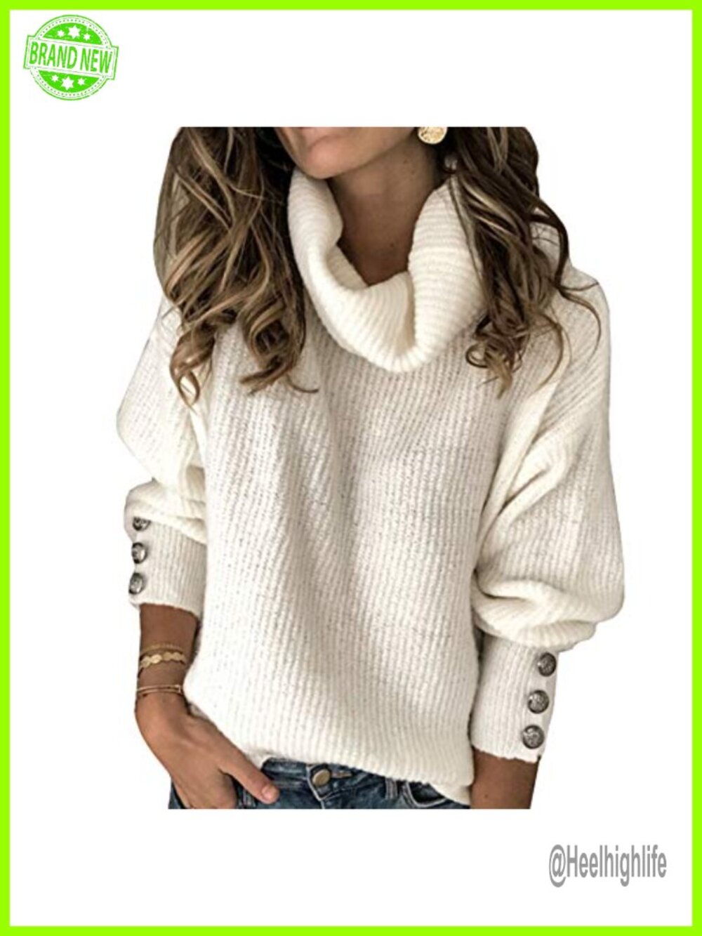 Oversized Cowl Neck Turtleneck Knit Sweater Women Fall Winter Slouchy Pullover